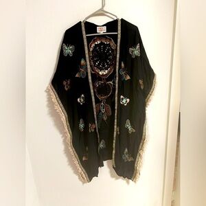 Boho art to wear artsy open kimono embroidered one size